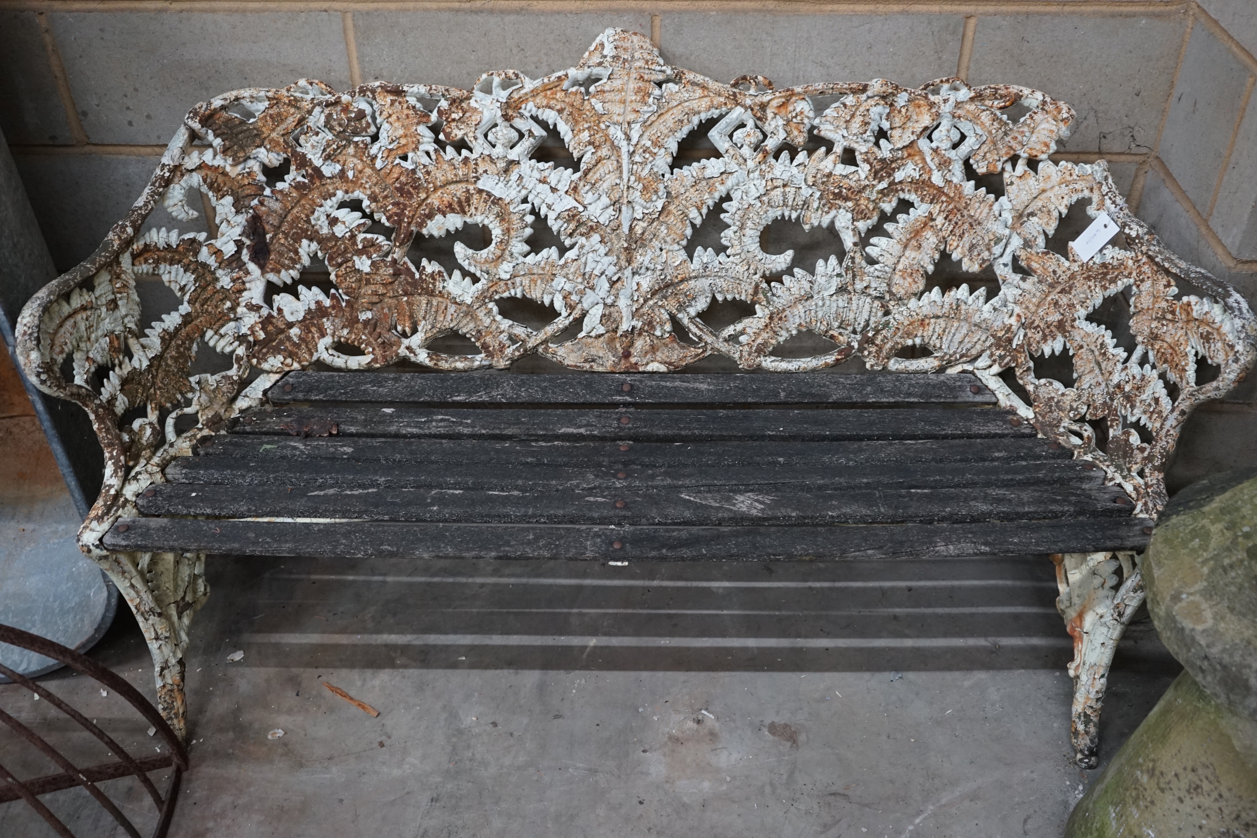 A Coalbrookdale fern pattern bench (a.f.), width 154cm depth 58cm height 94cm